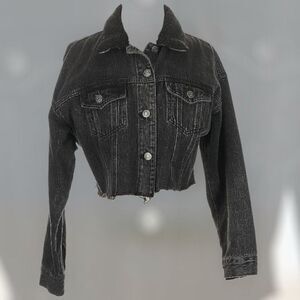 Forever 21 Black Sherpa Denim Jean Jacket Coat Cropped Small